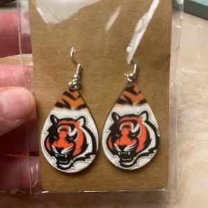 Handmade double sided wooden Bengals earrings